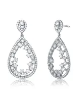 Genevive Sterling Silver Teardrop Shaped Clear Cz Accent Drop Earrings