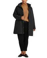 Lauren Ralph Plus Hooded Quilted Faux-Suede-Trim Coat