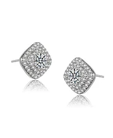 Ga Cubic Zirconia Pave Square Shape Stud Earrings