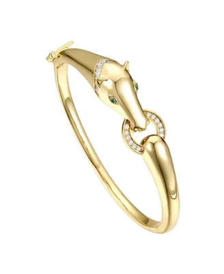 Rachel Glauber 14k Yellow Gold Plated with Green & Cubic Zirconia Wild Cat Door Knocker Bangle Bracelet