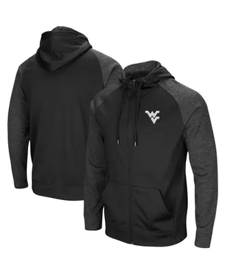 Men's Colosseum Black West Virginia Mountaineers Big and Tall Blackout Raglan Full-Zip Hoodie