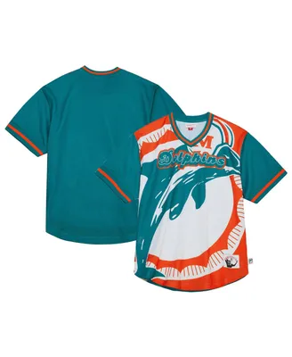 Men's Mitchell & Ness Aqua Miami Dolphins Jumbotron 3.0 Mesh V-Neck T-shirt