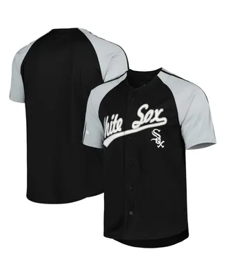 Men's Stitches Black Chicago White Sox Button-Down Raglan Fashion Jersey