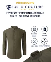 Suslo Couture Men's Slim Fit Solid Performance Collarless Button Down Shirt