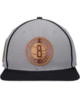 Men's Pro Standard Gray, Black Brooklyn Nets Heritage Leather Patch Snapback Hat