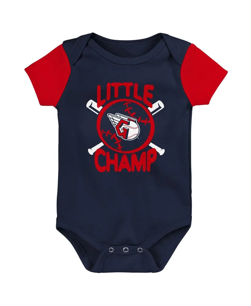 Newborn and Infant Boys Girls Navy, Red Cleveland Guardians Little Champ Three-Pack Bodysuit Bib Booties Set