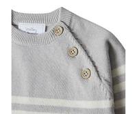 Stellou & Friends Toddler 100% Cotton Knit Striped Long Sleeve Sweater with Shoulder Button Closure