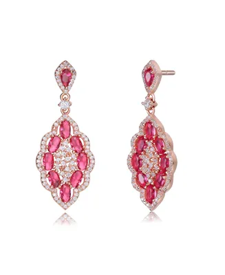 Genevive 18K Rose Gold Plated Clear and Red Cubic Zirconia Accent Dangle Earrings