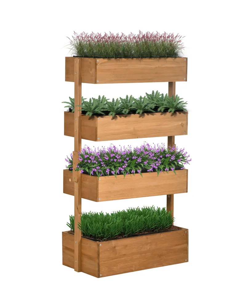 Outsunny Vertical Garden Planter, Wooden 4 Tier Planter Box, Self-Draining with Non-Woven Fabric for Outdoor Flowers, Vegetables & Herbs