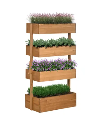 Outsunny Vertical Garden Planter, Wooden 4 Tier Planter Box, Self-Draining with Non-Woven Fabric for Outdoor Flowers, Vegetables & Herbs