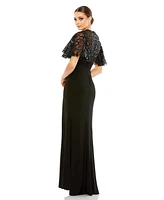 Mac Duggal Women's Embellished Butterfly Sleeve Gown