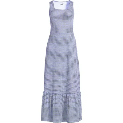 Lands' End Petite Cotton Modal Square Neck Tiered Maxi Dress