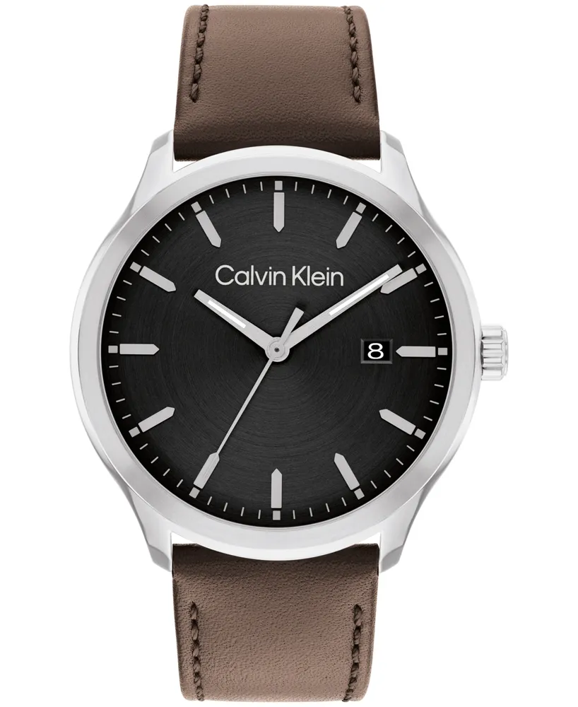 Calvin Klein Men's 3H Quartz Brown Leather Strap Watch 43mm