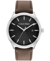 Calvin Klein Men's 3H Quartz Brown Leather Strap Watch 43mm