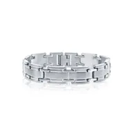 Men's Stainless Steel Matte and Polished Linked Bracelet