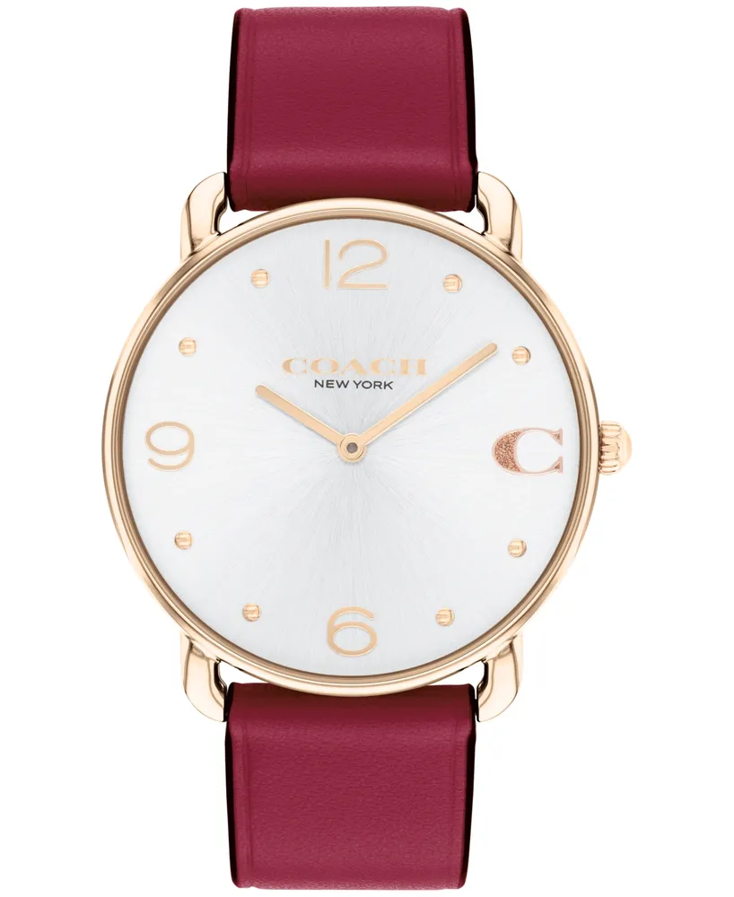 Coach Women's Elliot Cranberry Leather Strap Watch, 36mm