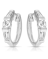 Genevive Sterling Silver Cubic Zirconia White Gold Plated Circle Shape Earrings