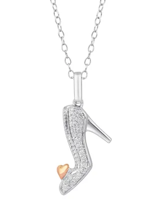 Enchanted Disney Fine Jewelry Diamond Cinderella Slipper & Heart Pendant Necklace (1/10 ct. t.w.) in Sterling Silver & 10K Rose Gold, 16" + 2" extende