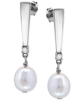 Giani Bernini Cultured Freshwater Oval Pearl (10 x 8mm) & Cubic Zirconia Drop Earrings, Created for Macy's