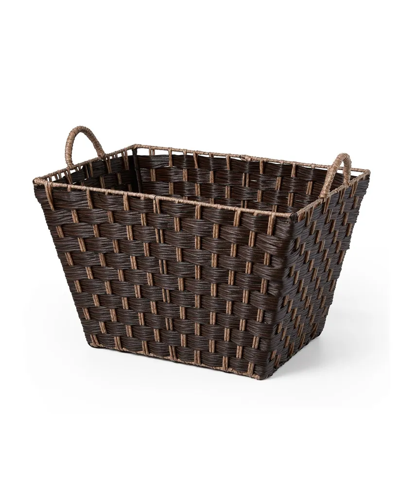Baum 3 Piece Rectangular Faux Wicker Storage Bin Set in Combo Weave with Cut Out Handles