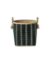 Baum 3 Piece Round Top and Square Bottom Palm Leave Basket Set with Rope Handles and Tassels