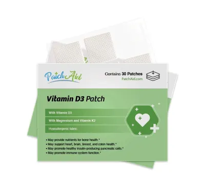 Vitamin D3 with K2 Vitamin Patch by PatchAid (30-Day Supply)