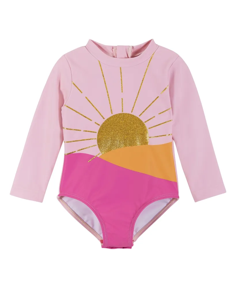 Matching Ruffle-Trim One-Piece Rashguard Swimsuit for Toddler & Baby