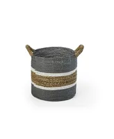 Baum 3 Piece Round Sea Grass and Raffia Basket Set with Ear Handles