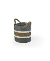 Baum 3 Piece Round Sea Grass and Raffia Basket Set with Ear Handles
