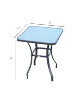 Outsunny 27" Square Bistro Table Garden Dining Table Outdoor Tempered Glass Table