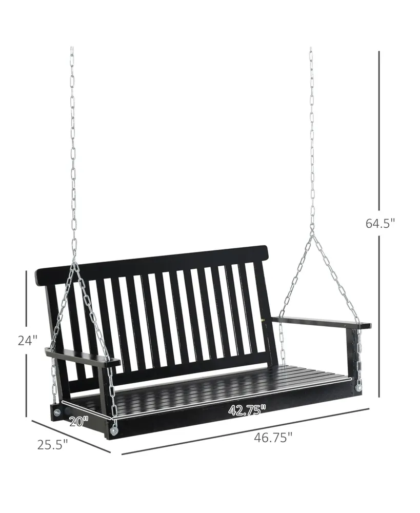 Outsunny 2-Seater Hanging Porch Swing Patio Swing Outdoor Swing Bench with Chains for Garden, Yard, Deck & Balcony, 440lbs Weight Capacity, Black