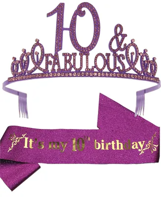 10th Birthday, 10th Birthday Tiara Purple, 10th Birthday Decorations for Girls, 10th Birthday Sash, 10 Birthday Crowns for Girl, 10th Birthday Tiara f