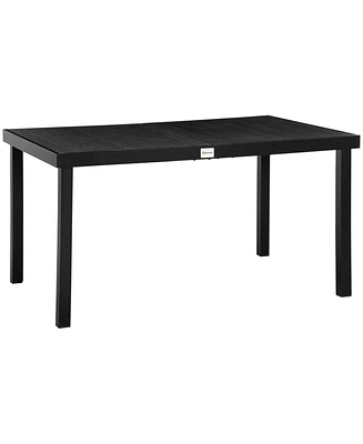 Outsunny Outdoor Dining Table for 6 Person, Rectangular, Aluminum Metal Legs for Garden, Lawn, Patio, Woodgrain Black