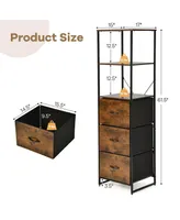 Vertical 3 Drawer Dresser w/ 3 Shelves Tall Storage Tower Chest Freestanding