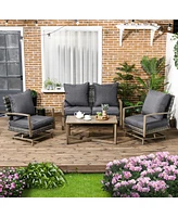 Outsunny Patio Furniture Set, 4 Piece Outdoor Rattan Conversation Set with 2 Armchairs, Cushions, Loveseat Sofa & Coffee Table for Porch, Poolside