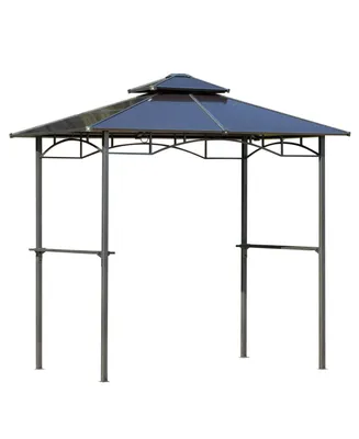 Outsunny 8' x 5' Barbecue Grill Gazebo Tent, Outdoor Bbq Canopy with Side Shelves, and Double Layer Pc Roof, Blue