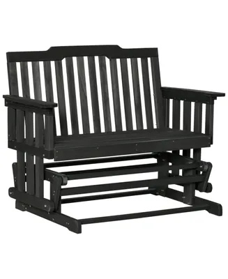 Outsunny 2-Person Outdoor Glider Bench, Wood, Quick Drying, Wide Armrest, Rocking Chair Loveseat for Backyard Garden Porch, Black
