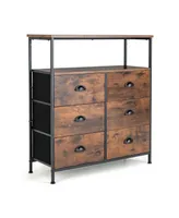 6-Drawer Dresser 2-Tier Fabric Storage Tower w/wooden Top Chest Organizer