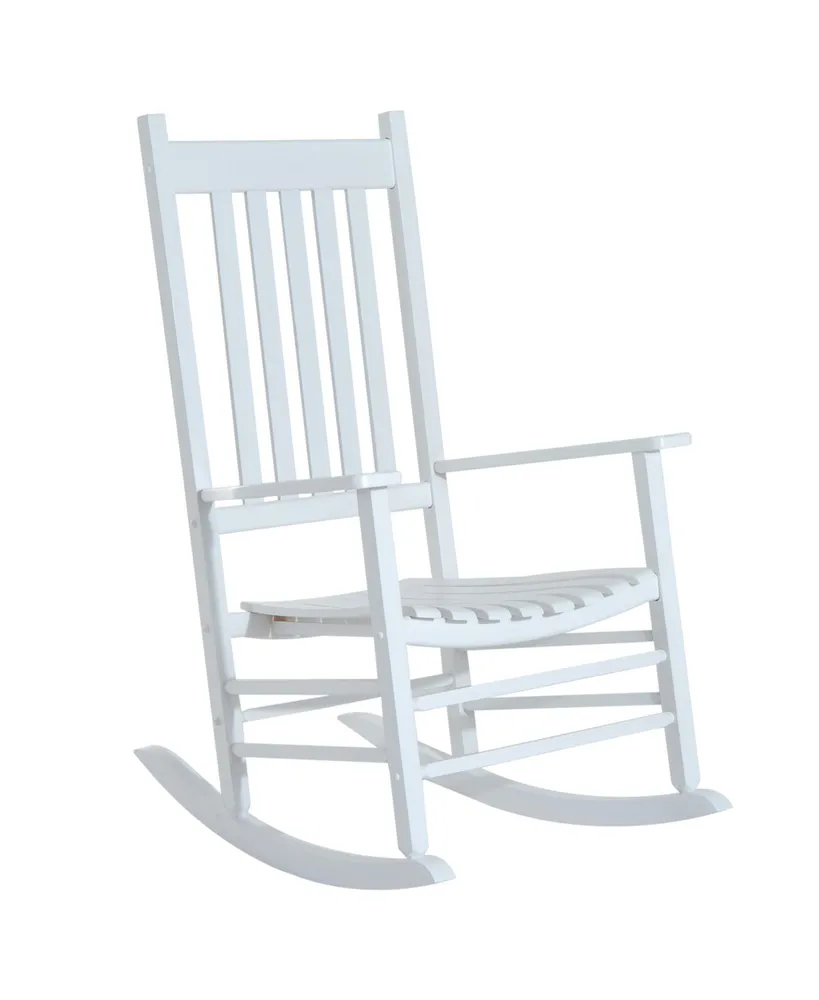 Outsunny Versatile Wooden Indoor / Outdoor High Back Slat Rocking Chair - White