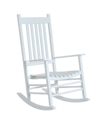 Outsunny Versatile Wooden Indoor / Outdoor High Back Slat Rocking Chair - White
