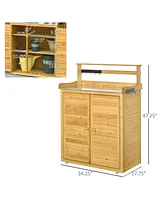 Outsunny Backyard Garden Tool Storage & Potting Bench w/ 2 Magnetic Close Doors