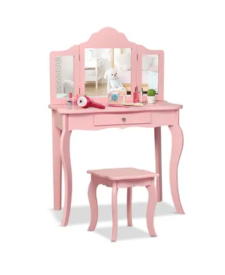Vanity Table Set Makeup Dressing Kids Stool Mirror