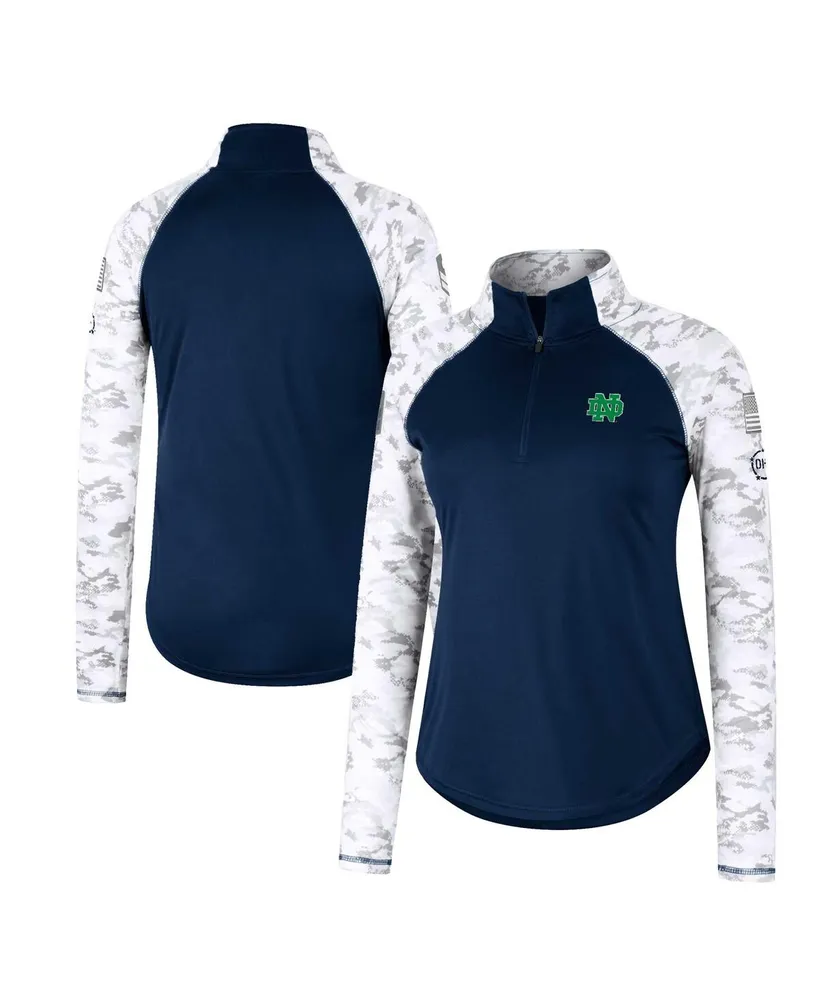 Women's Colosseum Navy Notre Dame Fighting Irish Oht Military-Inspired Appreciation Flash Arctic Camo Raglan Quarter-Zip Jacket