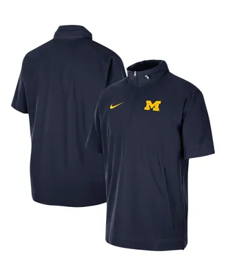 Men's Nike Navy Michigan Wolverines Coaches Half-Zip Short Sleeve Jacket