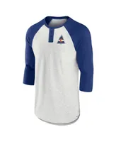 Men's Fanatics Ash, Blue Co Rockies True Classics Better Believe Raglan Henley 3/4-Sleeve T-shirt