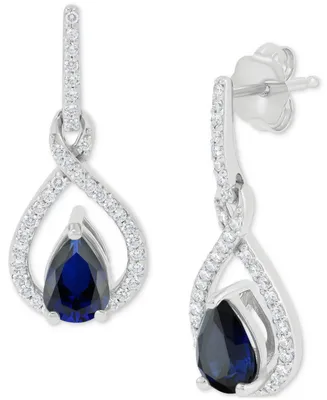 Emerald (7/8 ct. t.w.) & Diamond (1/5 ct. t.w.) Pear Halo Drop Earrings in 14K Gold (Also in Sapphire)