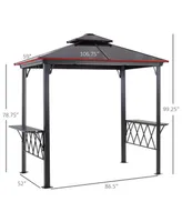 Outsunny 106.75" x 59" Grill Gazebo Hardtop Bbq Canopy with 2-Tier, Shelves Serving Tables for Backyard Patio Lawn