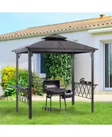 Outsunny 106.75" x 59" Grill Gazebo Hardtop Bbq Canopy with 2-Tier, Shelves Serving Tables for Backyard Patio Lawn