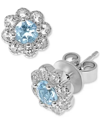 Aquamarine (3/8 ct. t.w.) & White Topaz (3/8 ct. t.w.) Flower Stud Earrings in Sterling Silver