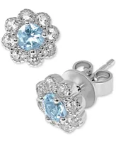 Aquamarine (3/8 ct. t.w.) & White Topaz (3/8 ct. t.w.) Flower Stud Earrings in Sterling Silver